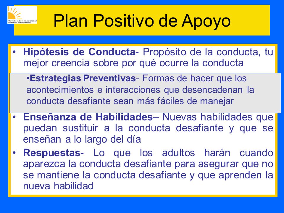 Plan Positivo de Apoyo Hipótesis de Conducta- Propósito de la conducta, tu mejor creencia sobre por qué ocurre la conducta.