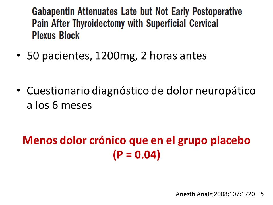 Menos dolor crónico que en el grupo placebo (P = 0.04)