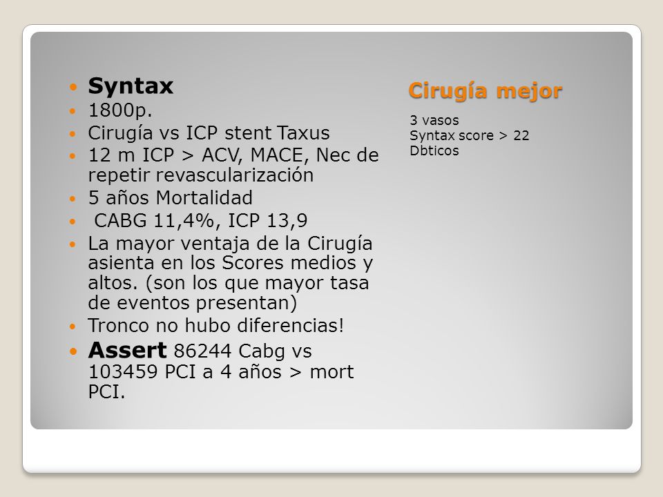 Assert Cabg vs PCI a 4 años > mort PCI.