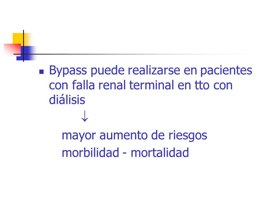 Bypass puede realizarse en pacientes con falla renal terminal en tto con diálisis
