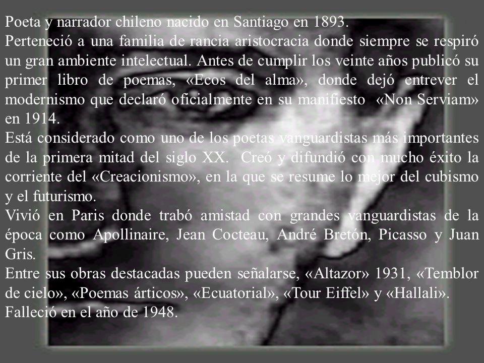 Poeta y narrador chileno nacido en Santiago en 1893.