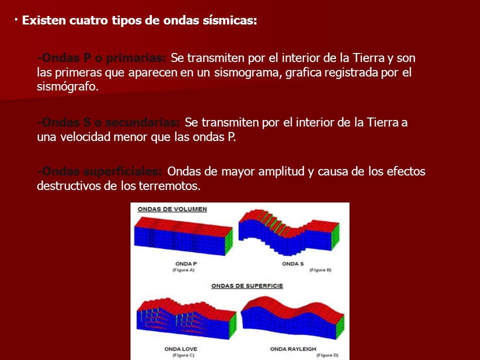 · Existen cuatro tipos de ondas sísmicas: