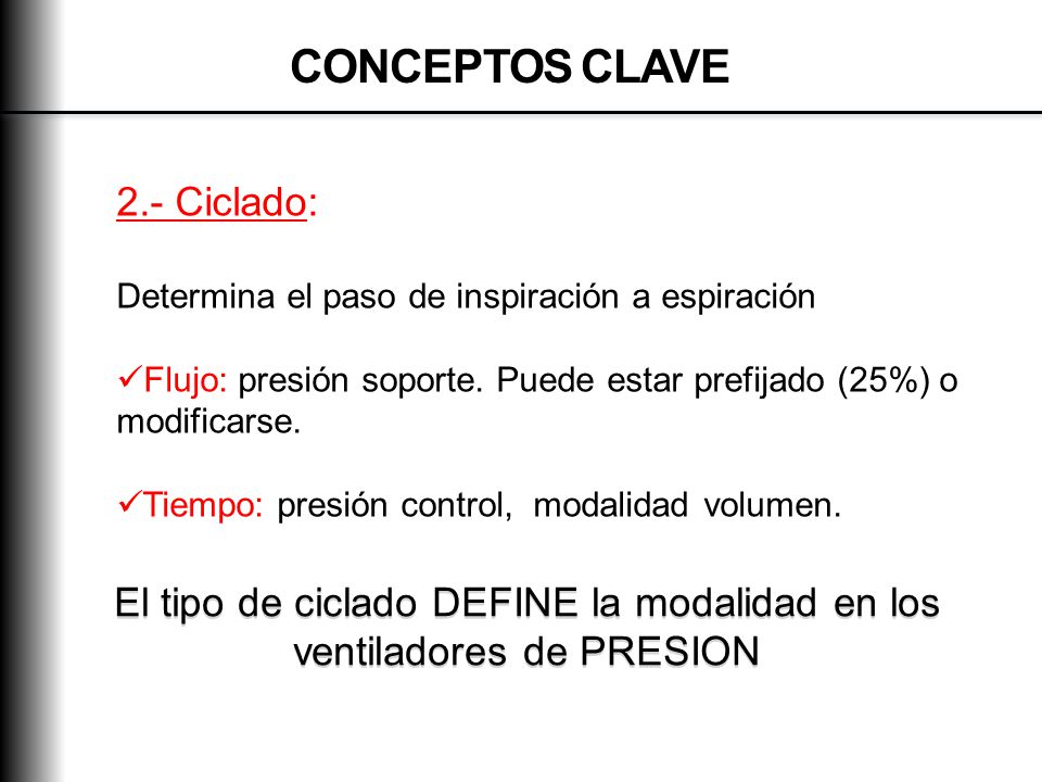 El tipo de ciclado DEFINE la modalidad en los ventiladores de PRESION