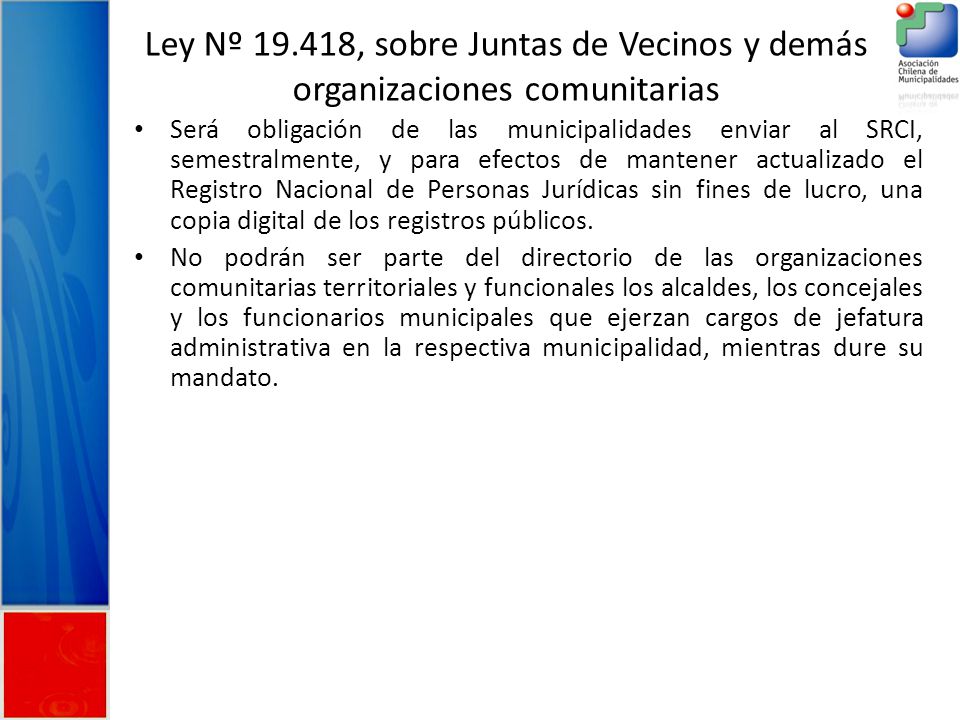 Ley Nº , sobre Juntas de Vecinos y demás organizaciones comunitarias