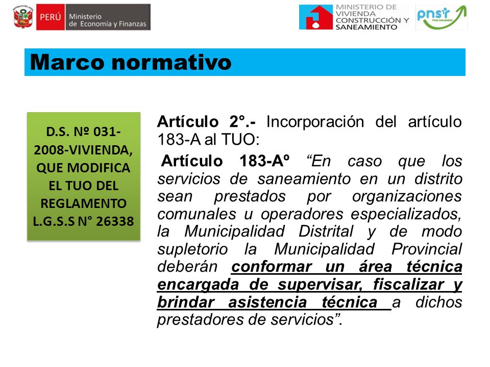 Marco normativo D.S. Nº VIVIENDA, QUE MODIFICA EL TUO DEL REGLAMENTO L.G.S.S N°