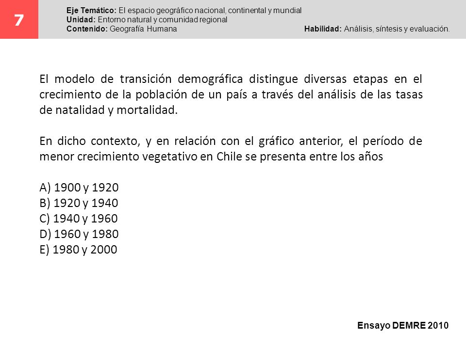 7 Eje Temático: El espacio geográfico nacional, continental y mundial. Unidad: Entorno natural y comunidad regional.