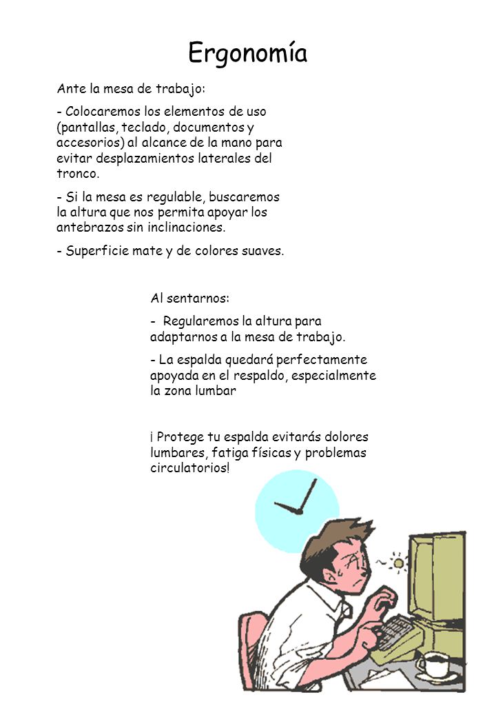 Ergonomía Ante la mesa de trabajo: