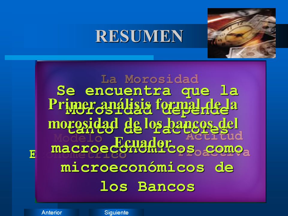 Primer análisis formal de la morosidad de los bancos del Ecuador