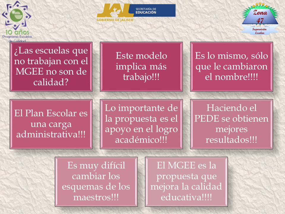 ¿Las escuelas que no trabajan con el MGEE no son de calidad