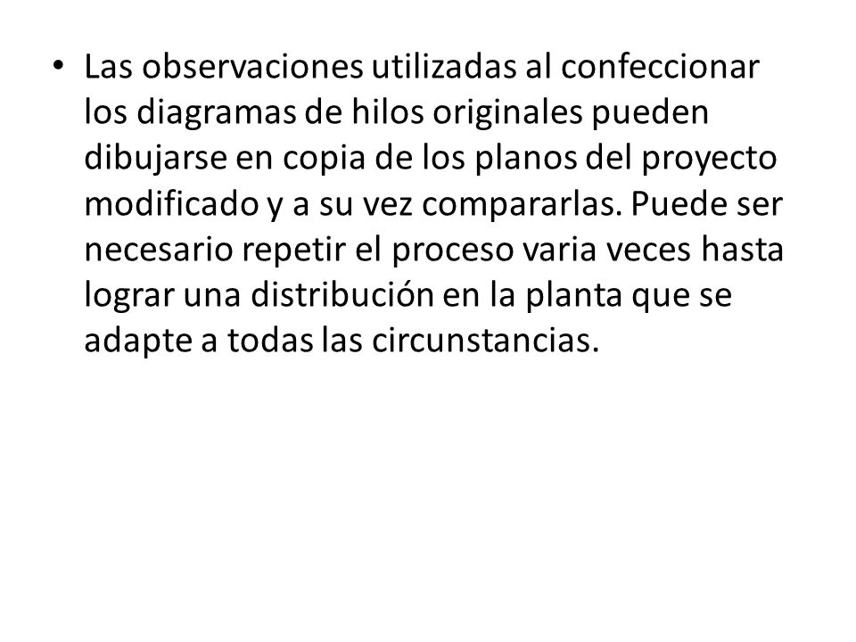 Las observaciones utilizadas al confeccionar los diagramas de hilos originales pueden dibujarse en copia de los planos del proyecto modificado y a su vez compararlas.