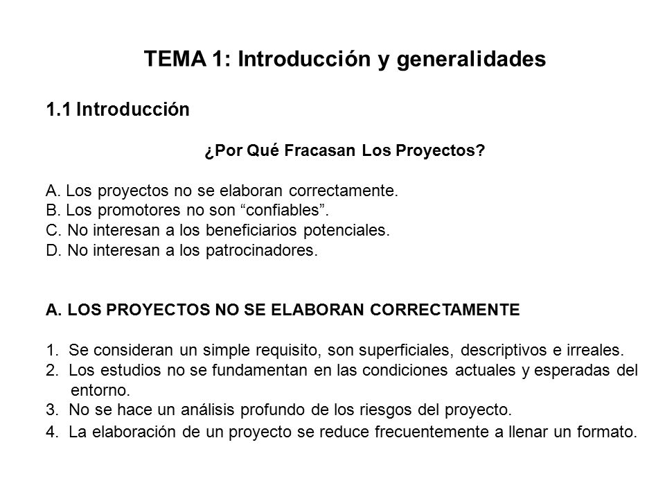 TEMA 1: Introducción y generalidades ¿Por Qué Fracasan Los Proyectos