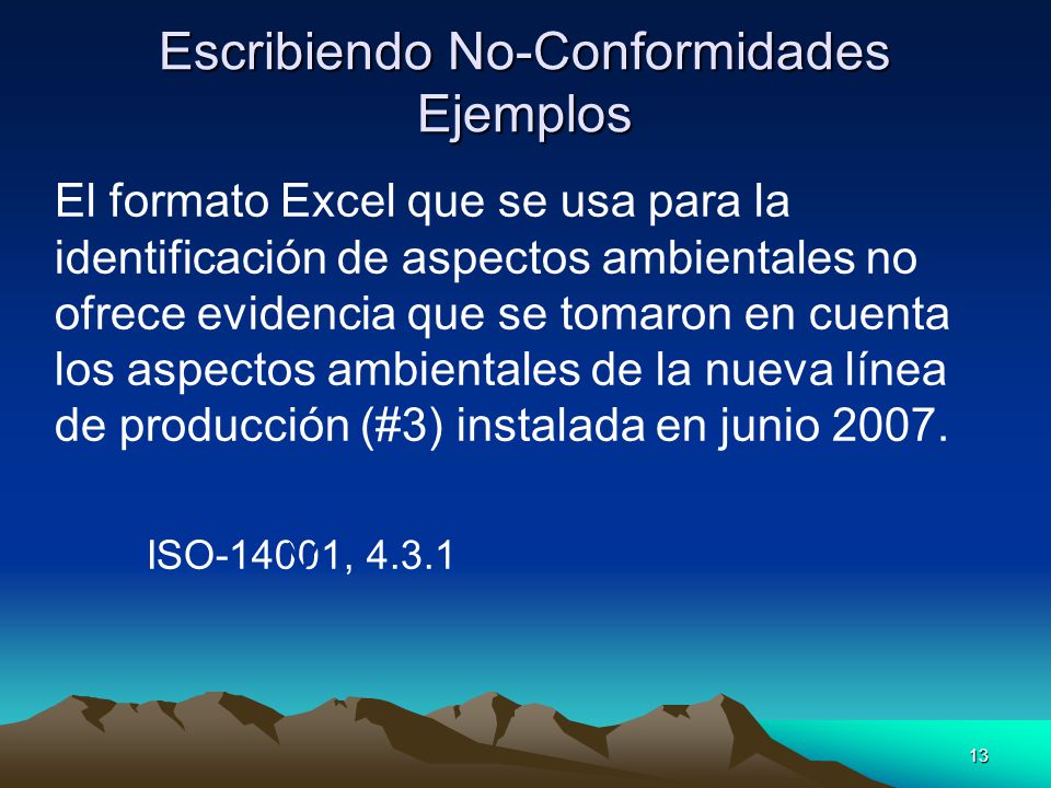 Escribiendo No-Conformidades Ejemplos