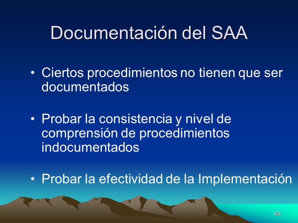 Documentación del SAA Ciertos procedimientos no tienen que ser documentados.