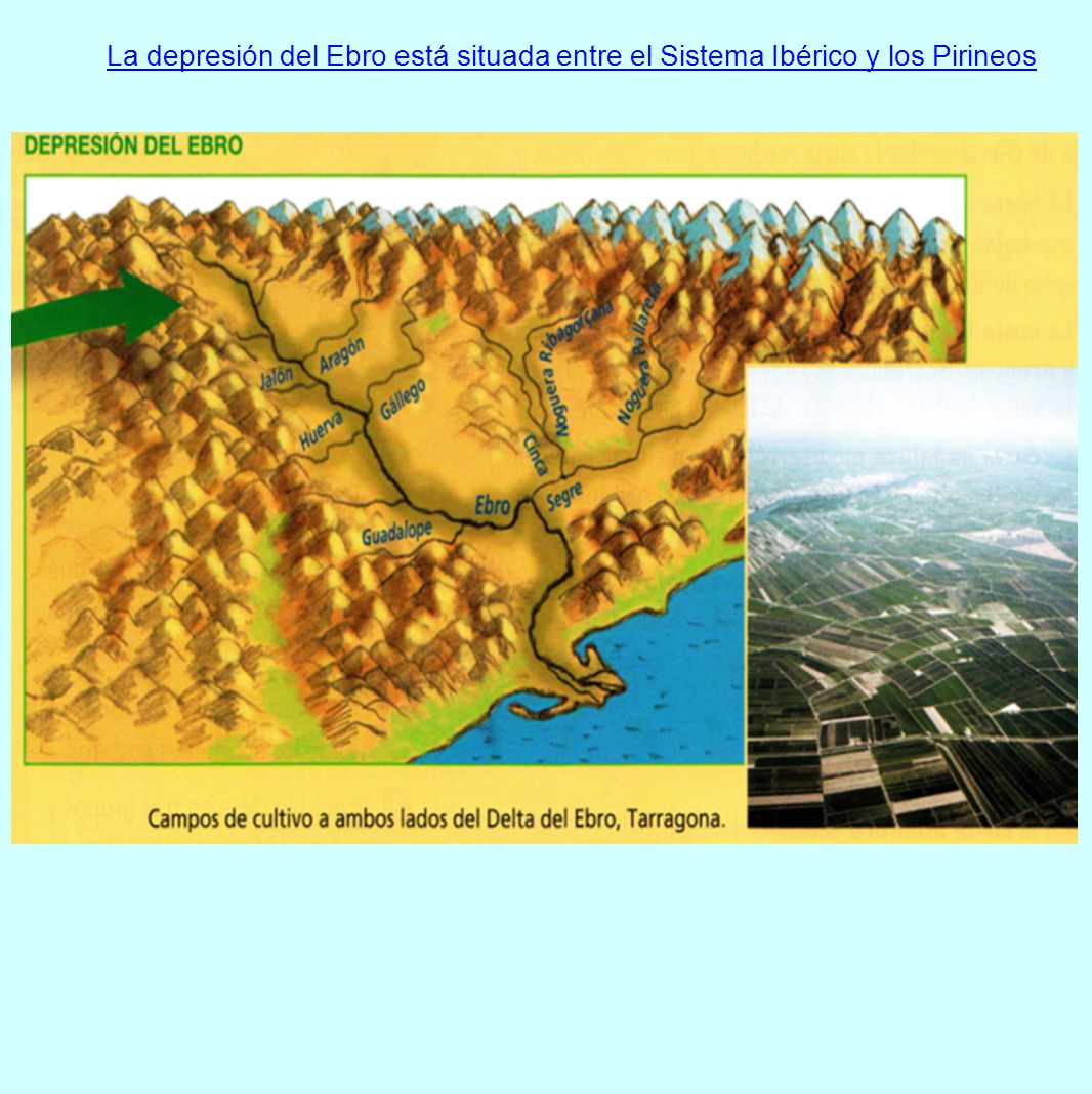 La depresión del Ebro está situada entre el Sistema Ibérico y los Pirineos