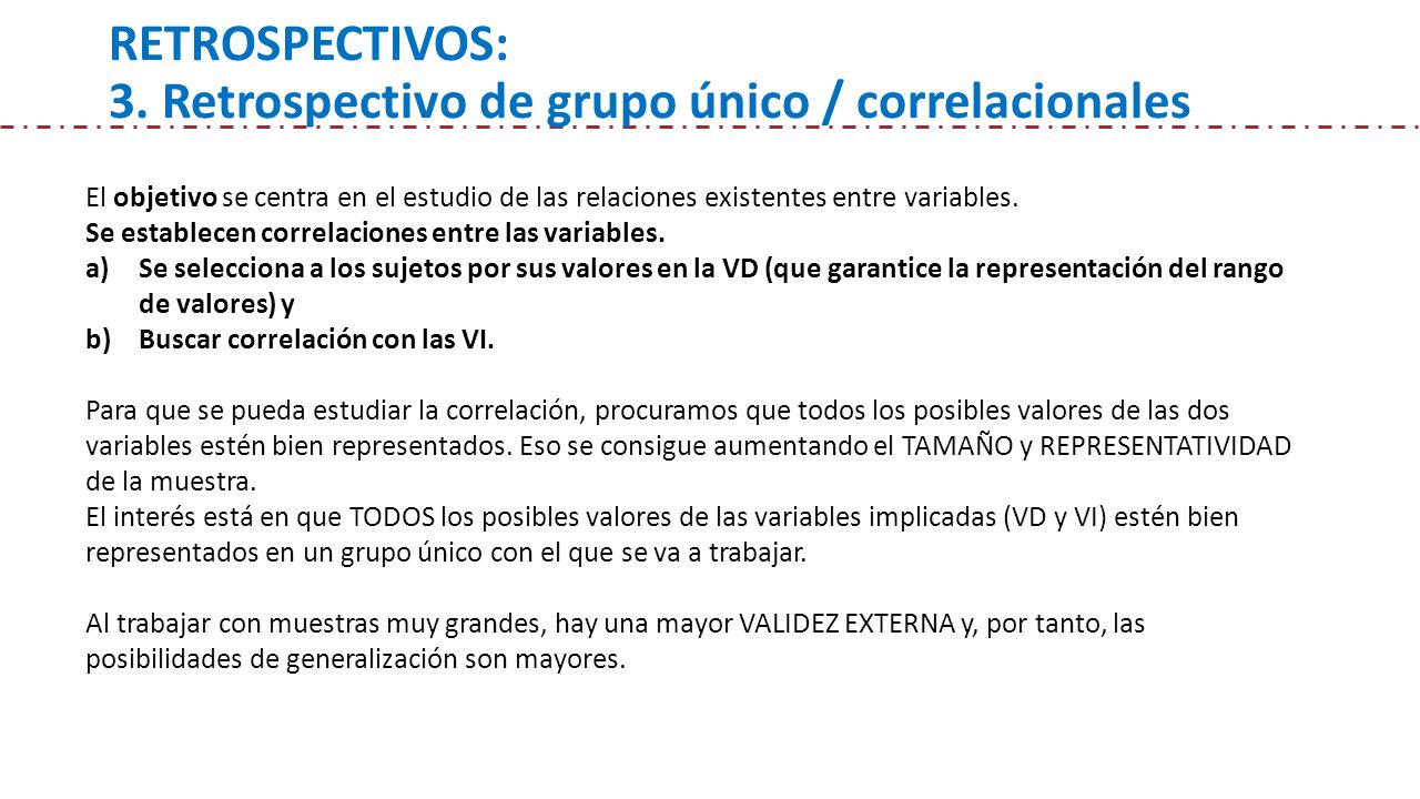 RETROSPECTIVOS: 3. Retrospectivo de grupo único / correlacionales