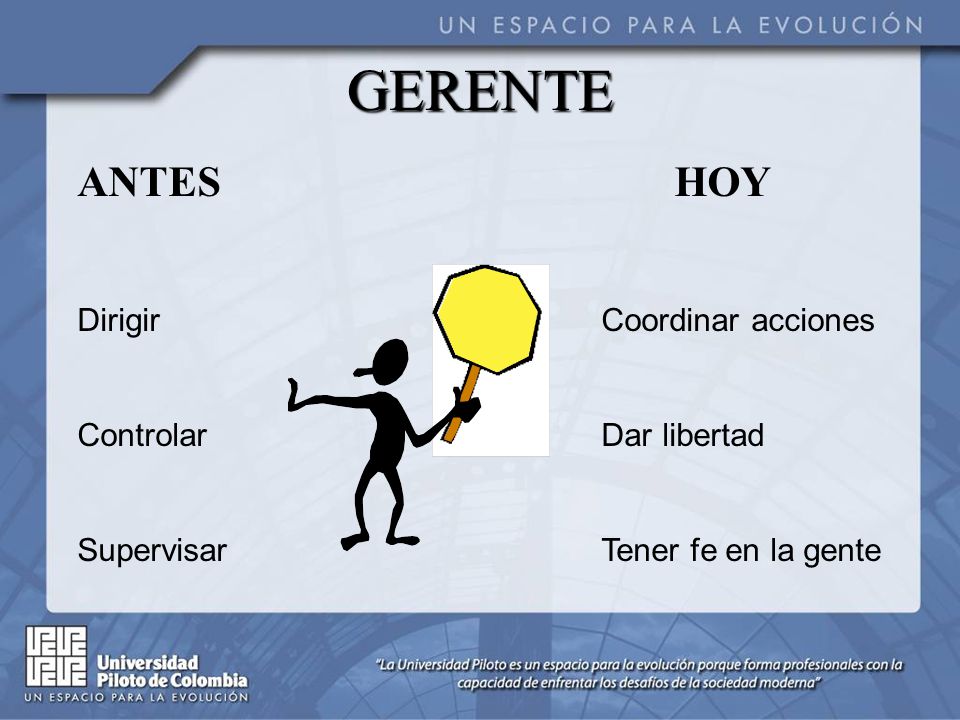 GERENTE ANTES HOY Dirigir Coordinar acciones Controlar Dar libertad