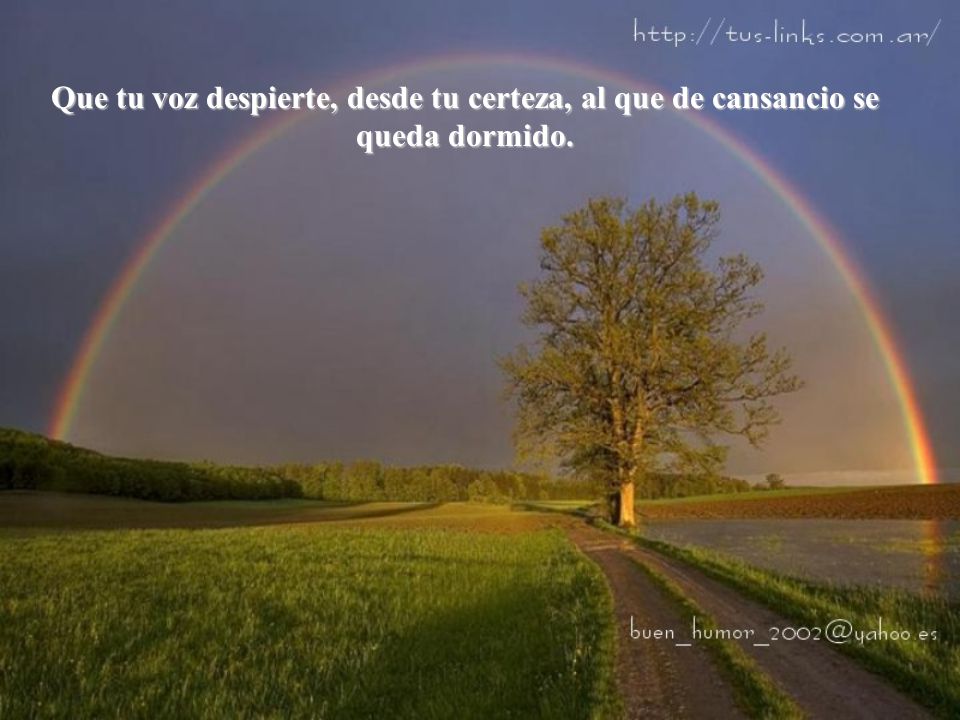 Que tu voz despierte, desde tu certeza, al que de cansancio se queda dormido.