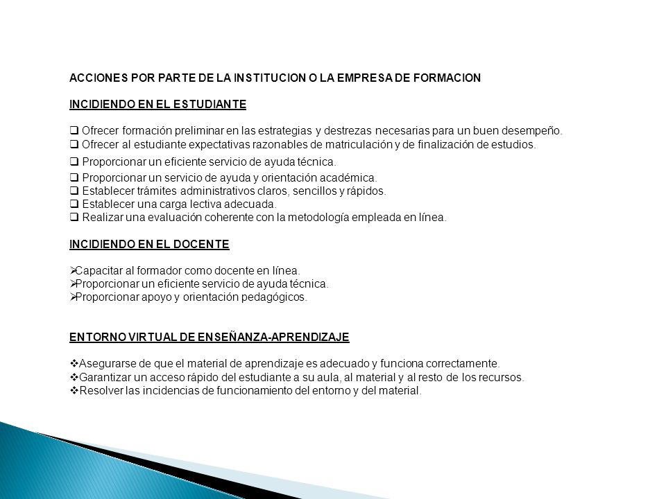 ACCIONES POR PARTE DE LA INSTITUCION O LA EMPRESA DE FORMACION