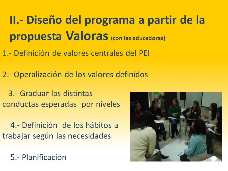 II.- Diseño del programa a partir de la propuesta Valoras (con las educadoras)