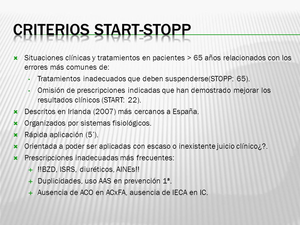 Situaciones clínicas y tratamientos en pacientes > 65 años relacionados con los errores más comunes de: