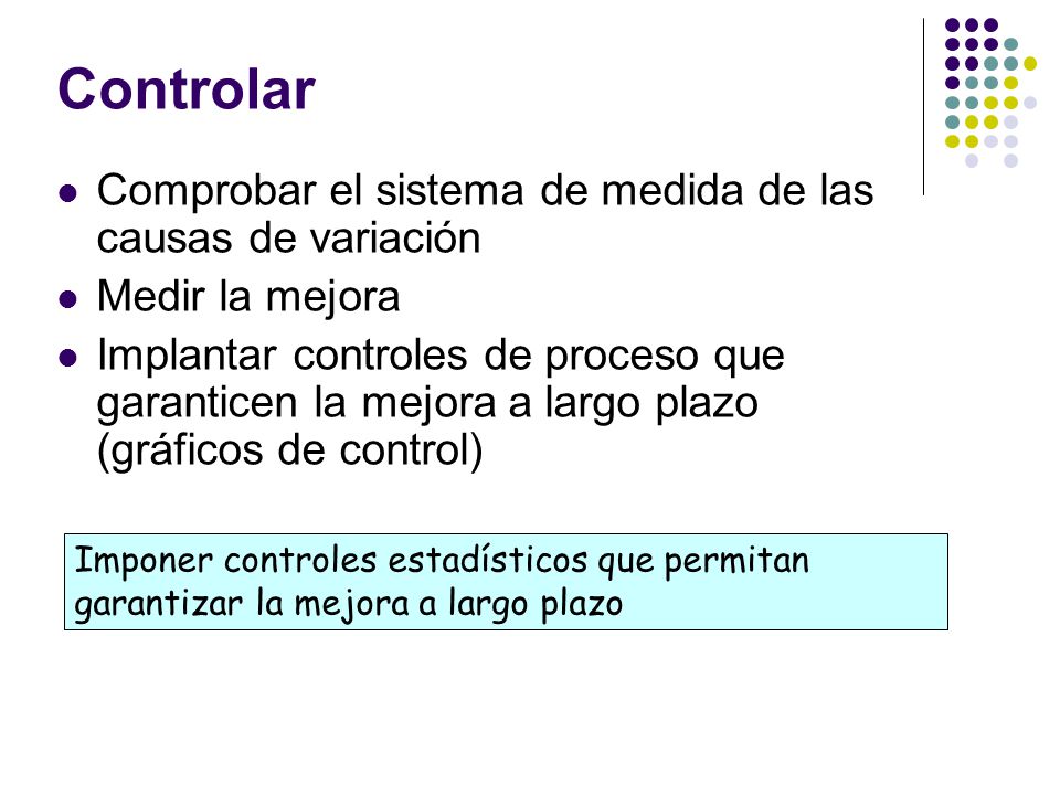 Controlar Comprobar el sistema de medida de las causas de variación