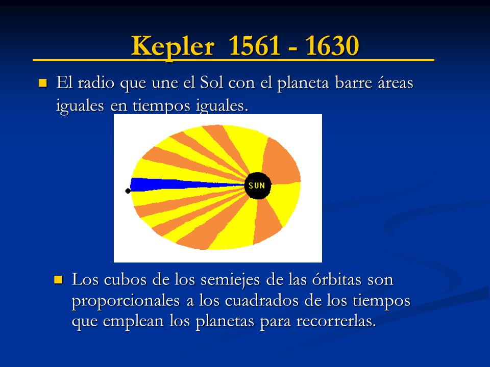 Kepler El radio que une el Sol con el planeta barre áreas iguales en tiempos iguales.