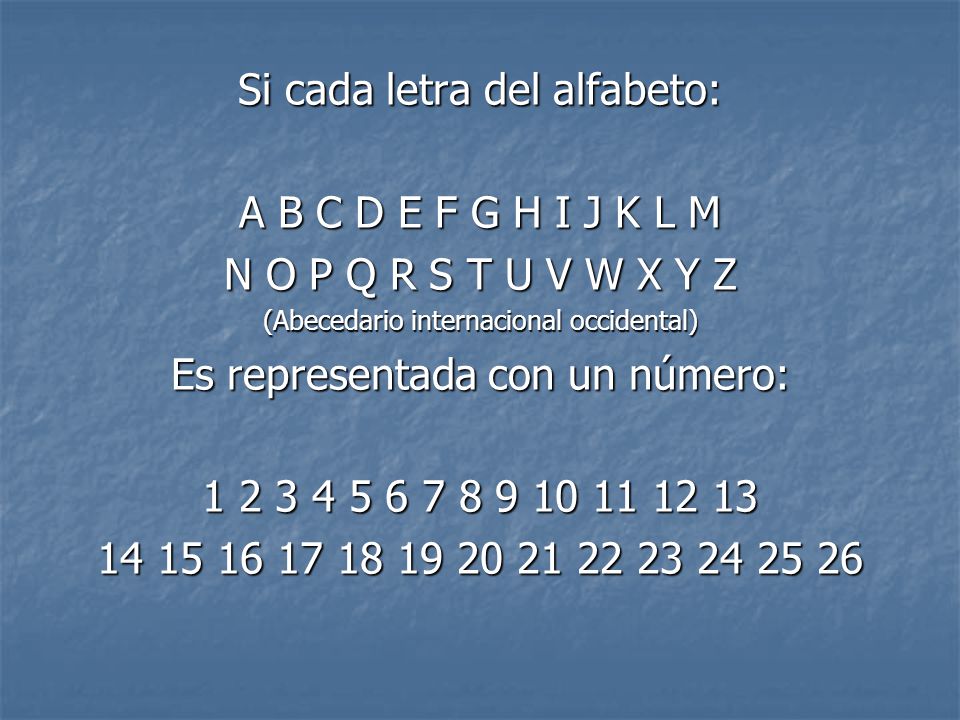 Si cada letra del alfabeto: A B C D E F G H I J K L M