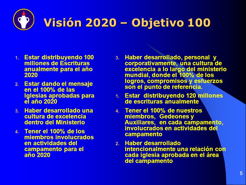 Visión 2020 – Objetivo 100 Estar distribuyendo 100 millones de Escrituras anualmente para el año