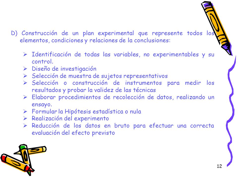 D) Construcción de un plan experimental que represente todos los elementos, condiciones y relaciones de la conclusiones: