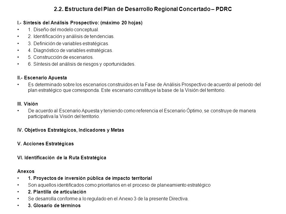 2.2. Estructura del Plan de Desarrollo Regional Concertado – PDRC