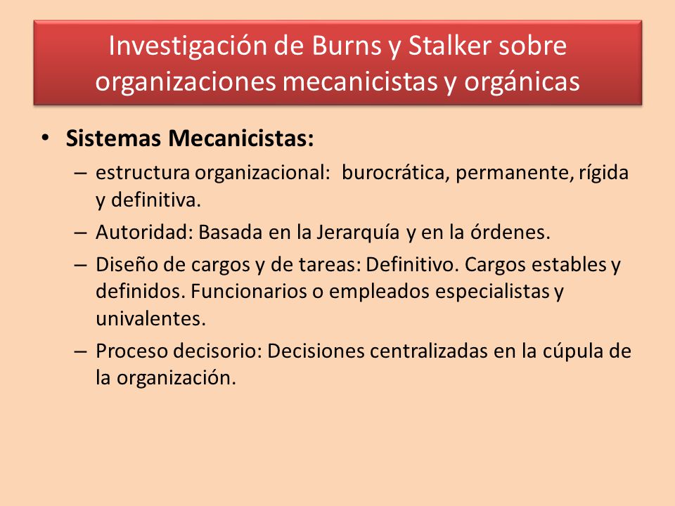 Investigación de Burns y Stalker sobre organizaciones mecanicistas y orgánicas