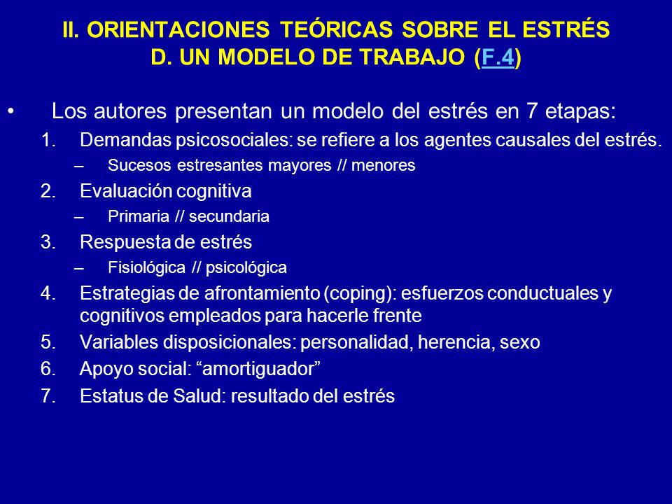 Los autores presentan un modelo del estrés en 7 etapas: