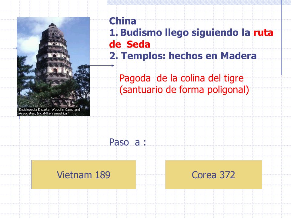 China Budismo llego siguiendo la ruta. de Seda. 2. Templos: hechos en Madera. Pagoda de la colina del tigre (santuario de forma poligonal)