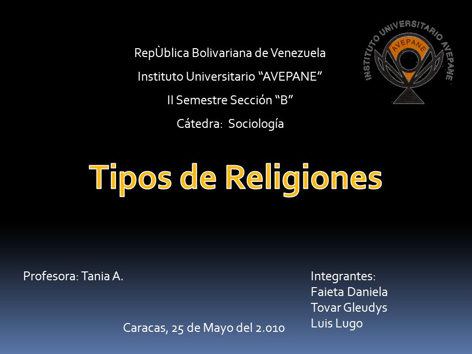 Tipos de Religiones RepÙblica Bolivariana de Venezuela