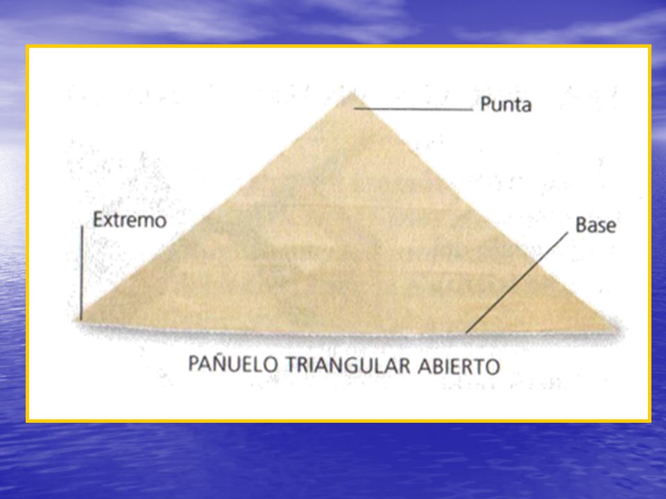 Los pañuelos triangulares se confeccionan de cualquier pedazo de tela, sabana toalla, etc., que mida un metro cuadrado, que al doblarse y cortarlo diagonalmente, nos dará dos pañuelos triangulares.