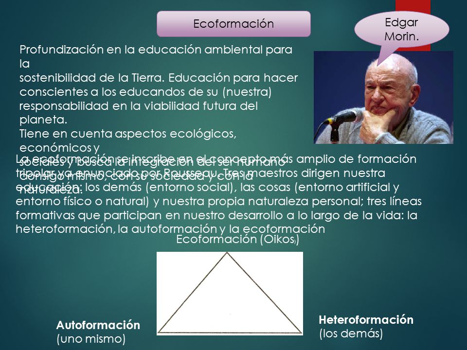 Ecoformación Edgar Morin. Profundización en la educación ambiental para la. sostenibilidad de la Tierra. Educación para hacer.