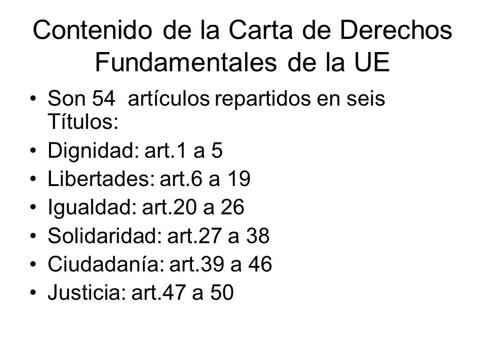 Contenido de la Carta de Derechos Fundamentales de la UE