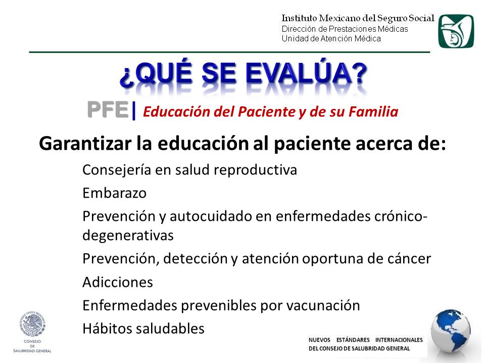 ¿QUÉ SE EVALÚA PFE| Educación del Paciente y de su Familia