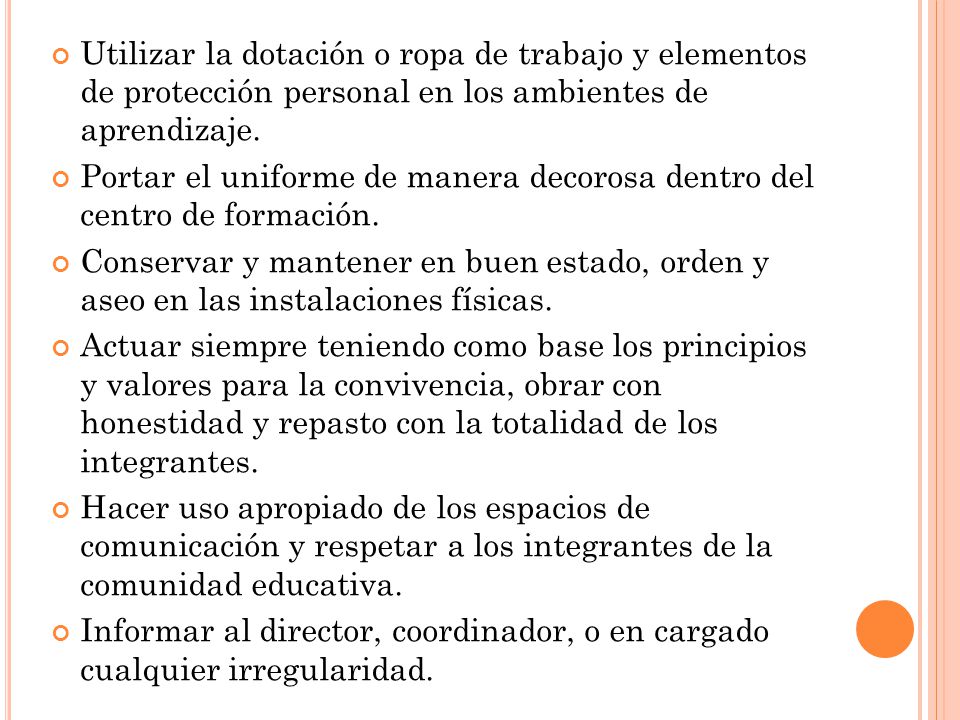 Utilizar la dotación o ropa de trabajo y elementos de protección personal en los ambientes de aprendizaje.