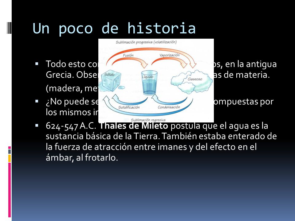 Un poco de historia Todo esto comenzó hace más de 2000 años, en la antigua Grecia. Observaron que hay muchas formas de materia.