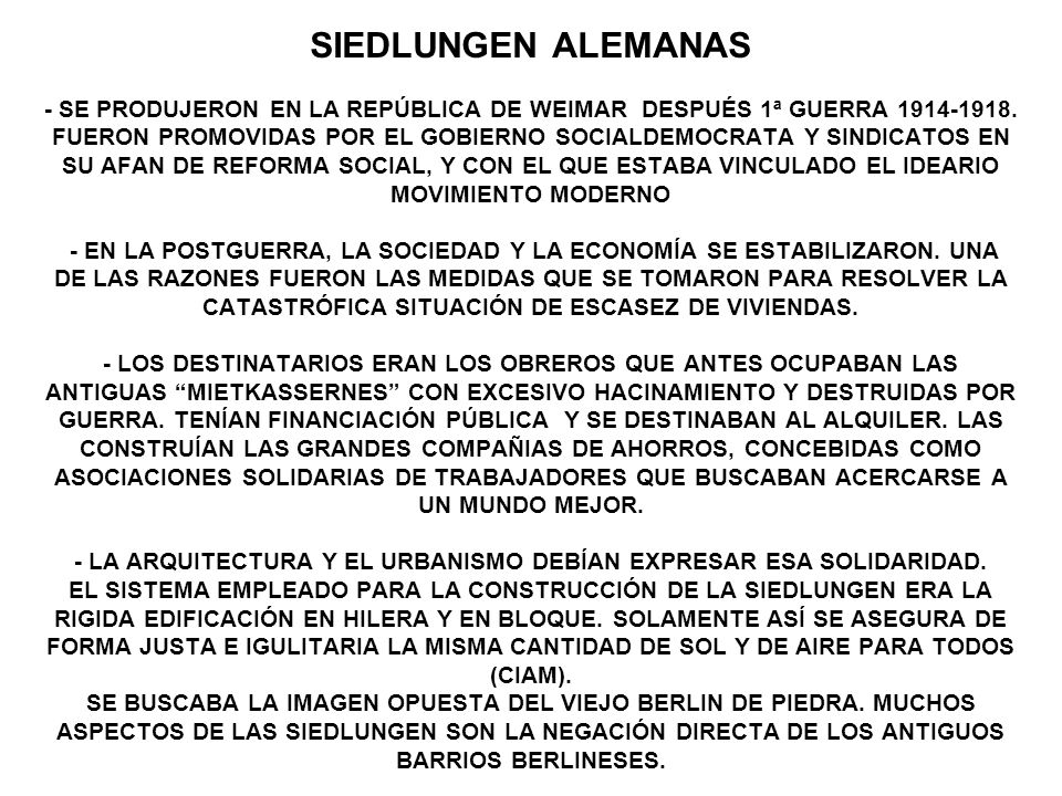 SIEDLUNGEN ALEMANAS - SE PRODUJERON EN LA REPÚBLICA DE WEIMAR DESPUÉS 1ª GUERRA