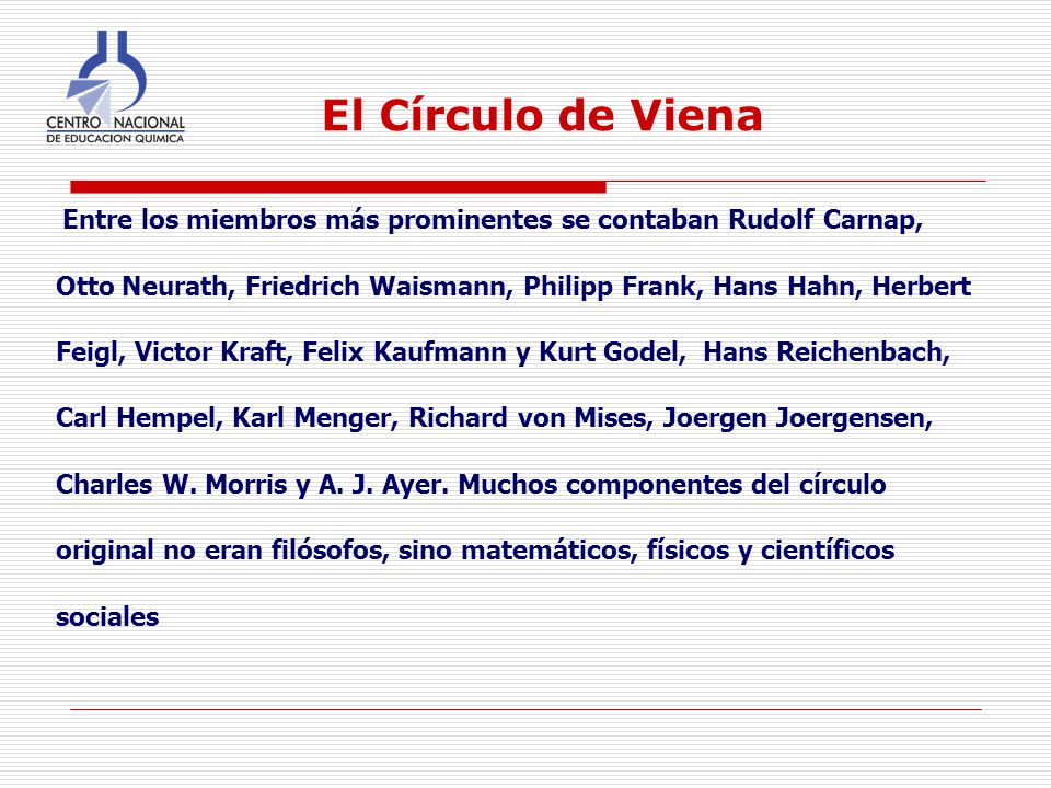 El Círculo de Viena Entre los miembros más prominentes se contaban Rudolf Carnap,
