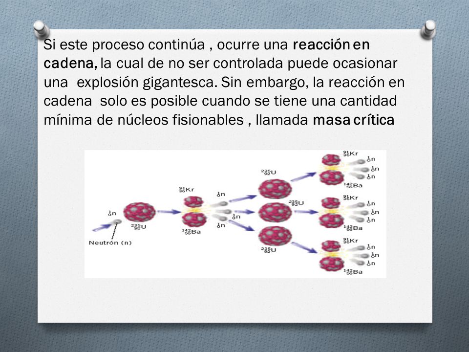 Si este proceso continúa , ocurre una reacción en cadena, la cual de no ser controlada puede ocasionar una explosión gigantesca.