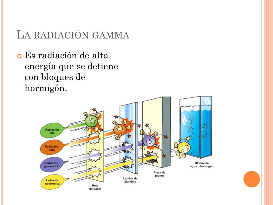 La radiación gamma Es radiación de alta energía que se detiene con bloques de hormigón.