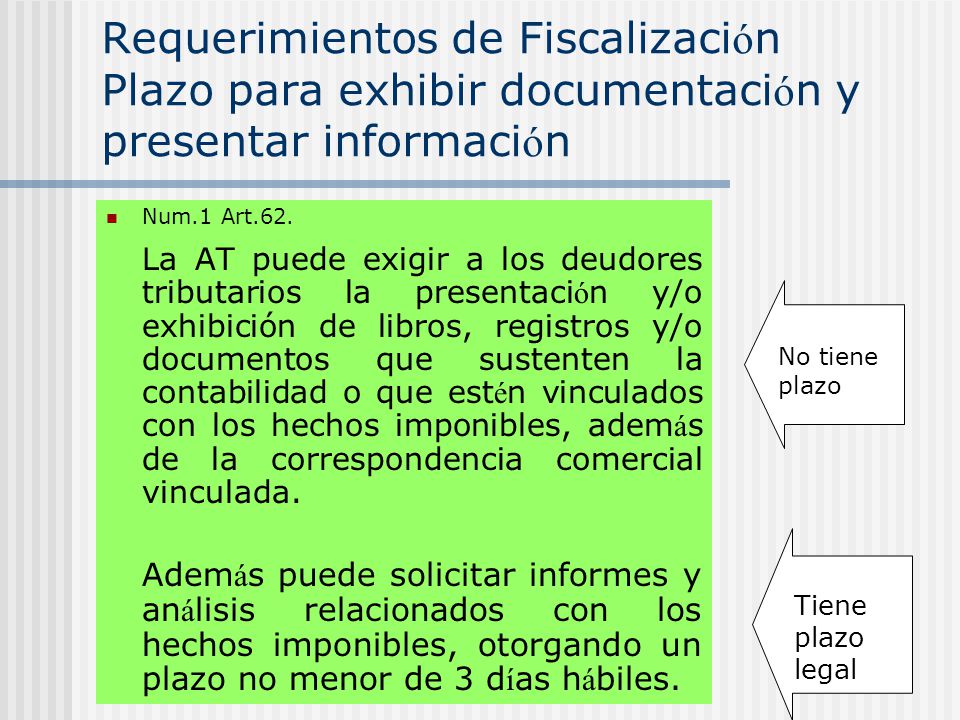 Requerimientos de Fiscalización Plazo para exhibir documentación y presentar información