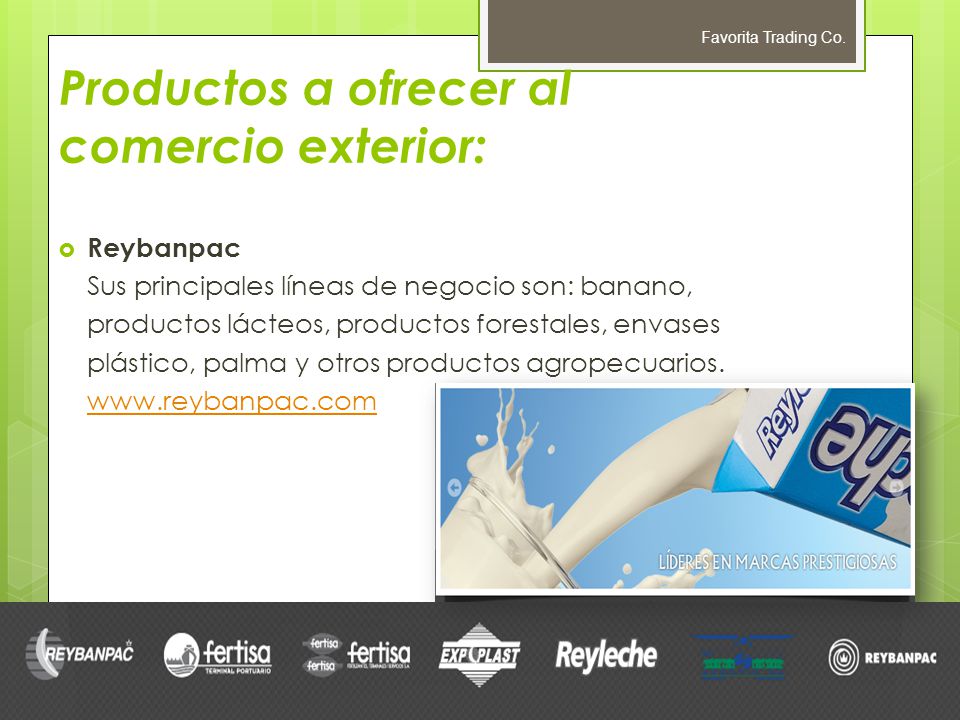 Productos a ofrecer al comercio exterior: