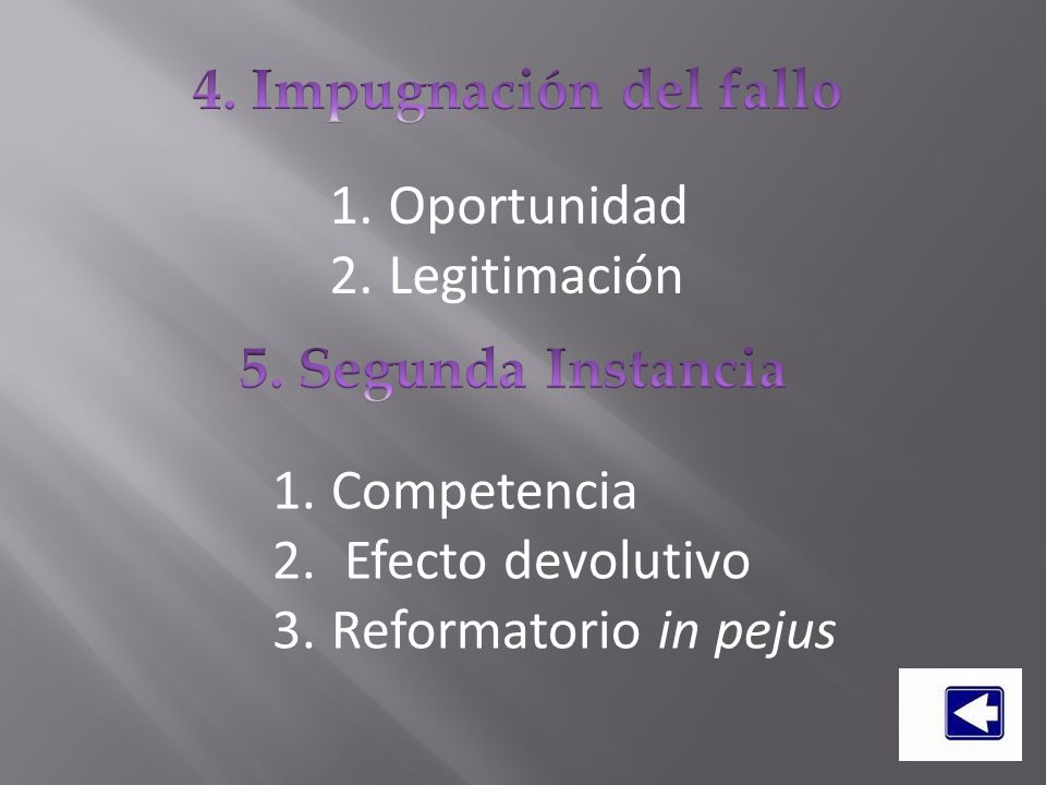 4. Impugnación del fallo Oportunidad. Legitimación. 5. Segunda Instancia. Competencia. Efecto devolutivo.