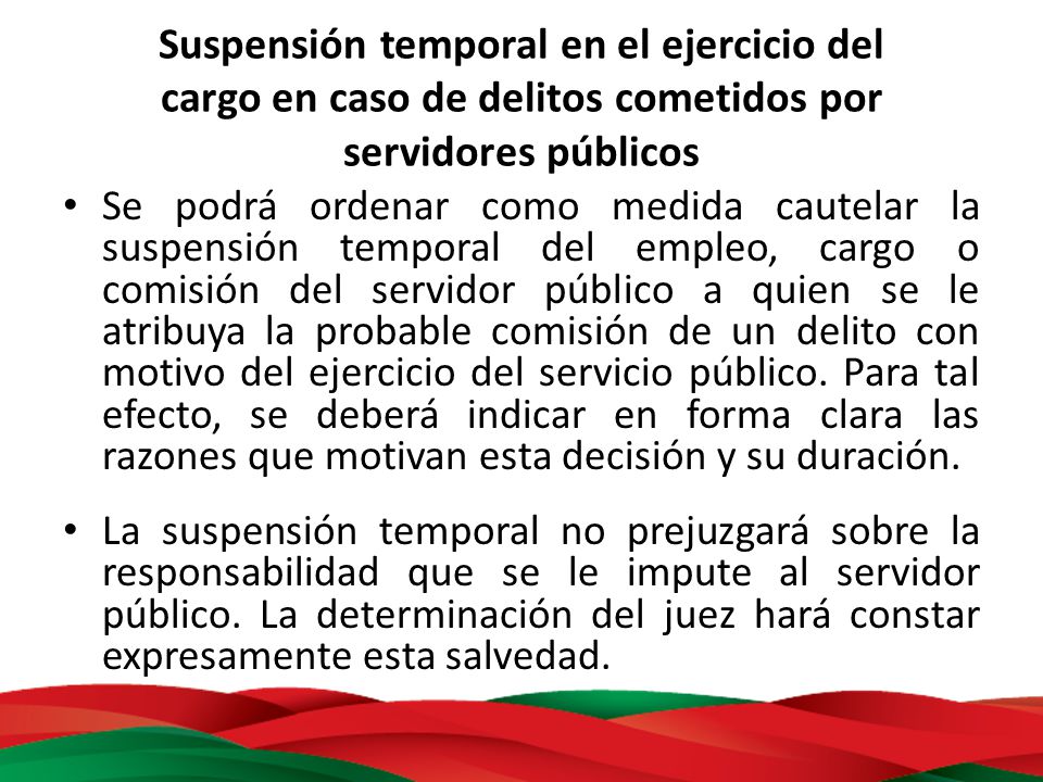 Suspensión temporal en el ejercicio del cargo en caso de delitos cometidos por servidores públicos