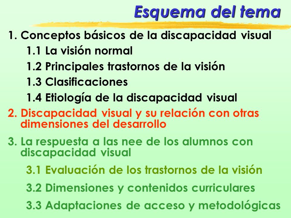 Esquema del tema 1. Conceptos básicos de la discapacidad visual
