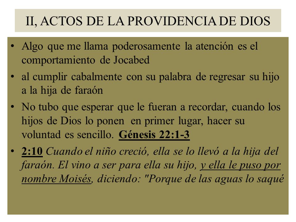 II, ACTOS DE LA PROVIDENCIA DE DIOS